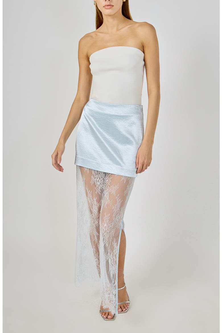 Satin & Lace Maxi Skirt, Alternate, color, BABY BLUE