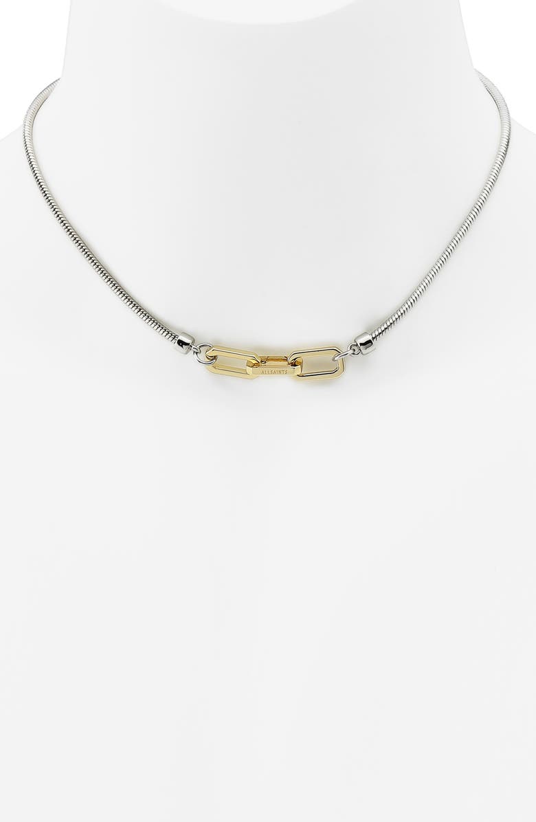 AllSaints Hex Link Snake Chain Collar Necklace, Alternate, color,