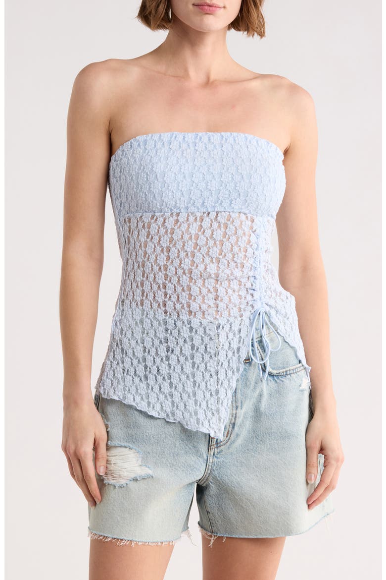Lace Asymmetrical Hem Tube Top, Main, color, BLUE BIRD