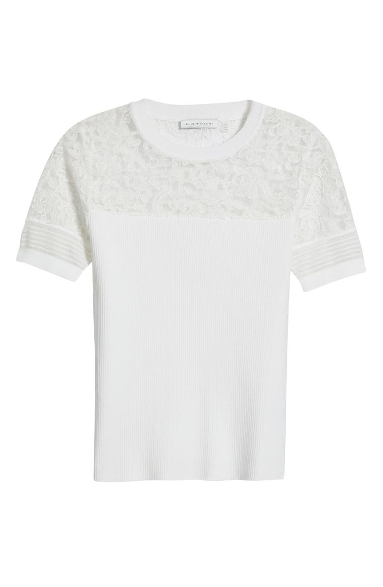 Elie Tahari Stephanie Mixed Media Lace Inset T-Shirt, Alternate, color, 