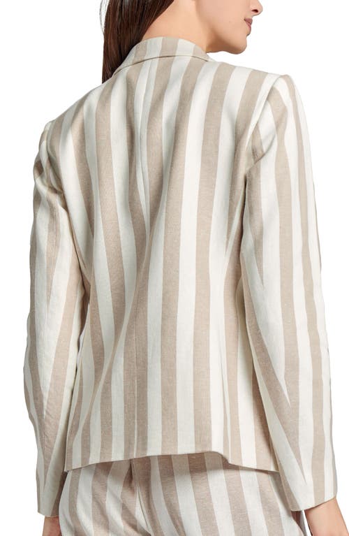 Shop Jones New York Stripe Linen Blend Faux Double Breasted Jacket In Natural Stone/jones White
