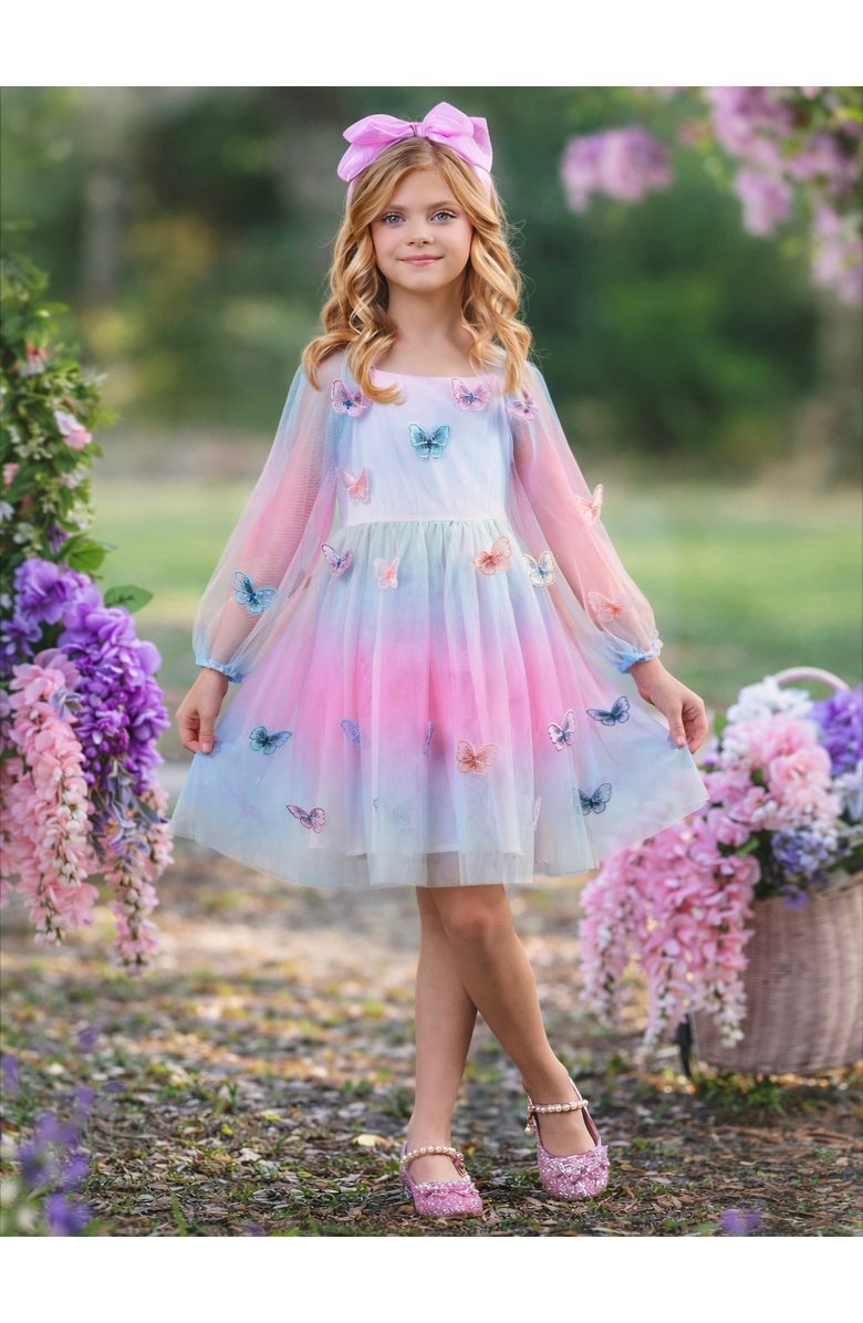 Mia Belle Girls Butterfly Ombre Tulle Party Dress, Alternate, color, Pink