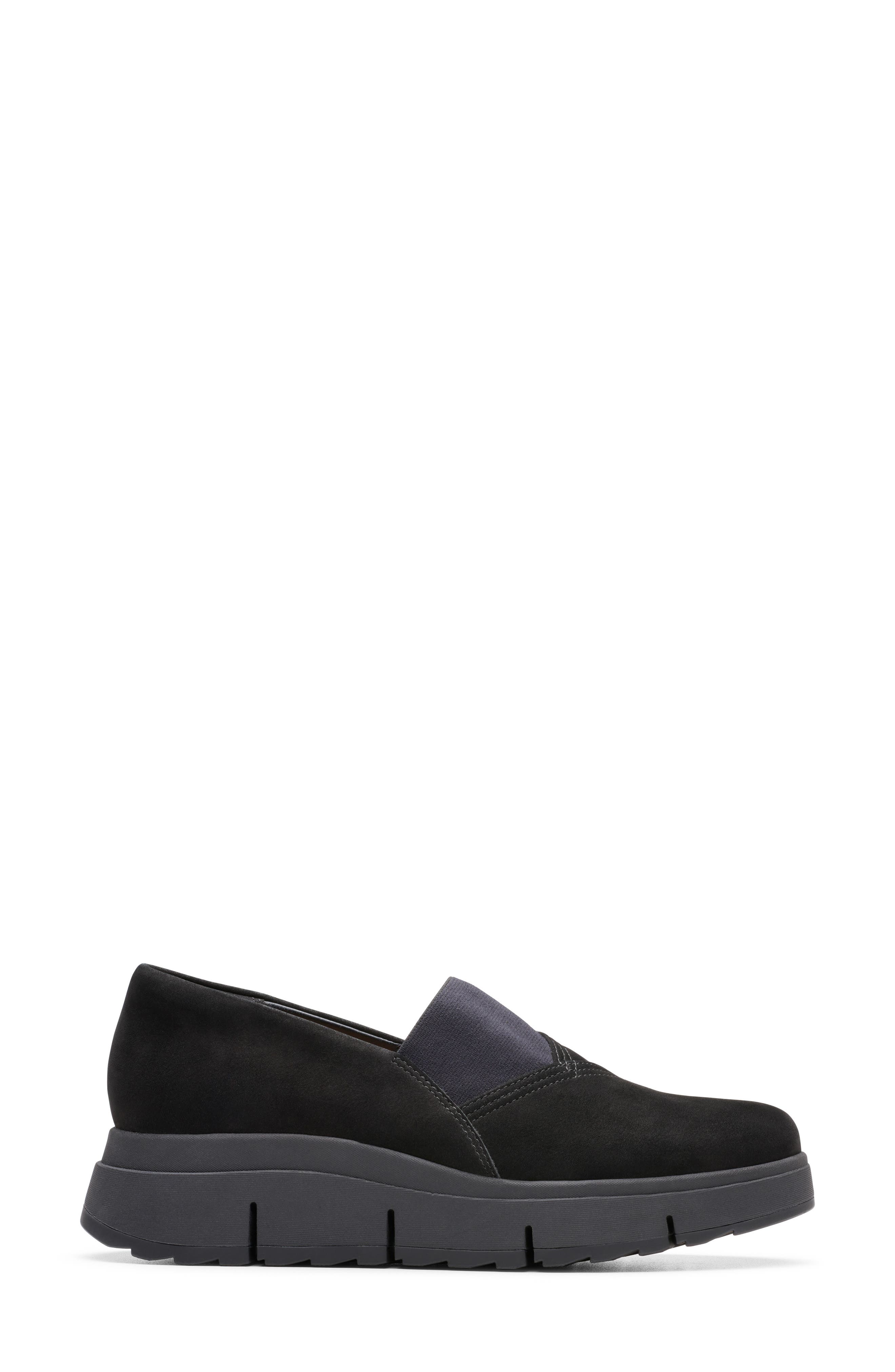 Clarks<sup>®</sup> Loriini West Platform Wedge Loafer, Alternate, color, Black