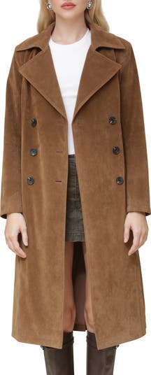 Faux Suede Double Breasted Belted Coat