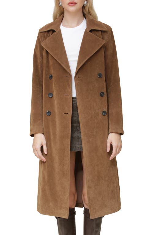 Avec Les Filles Faux Suede Double Breasted Belted Coat In Wood