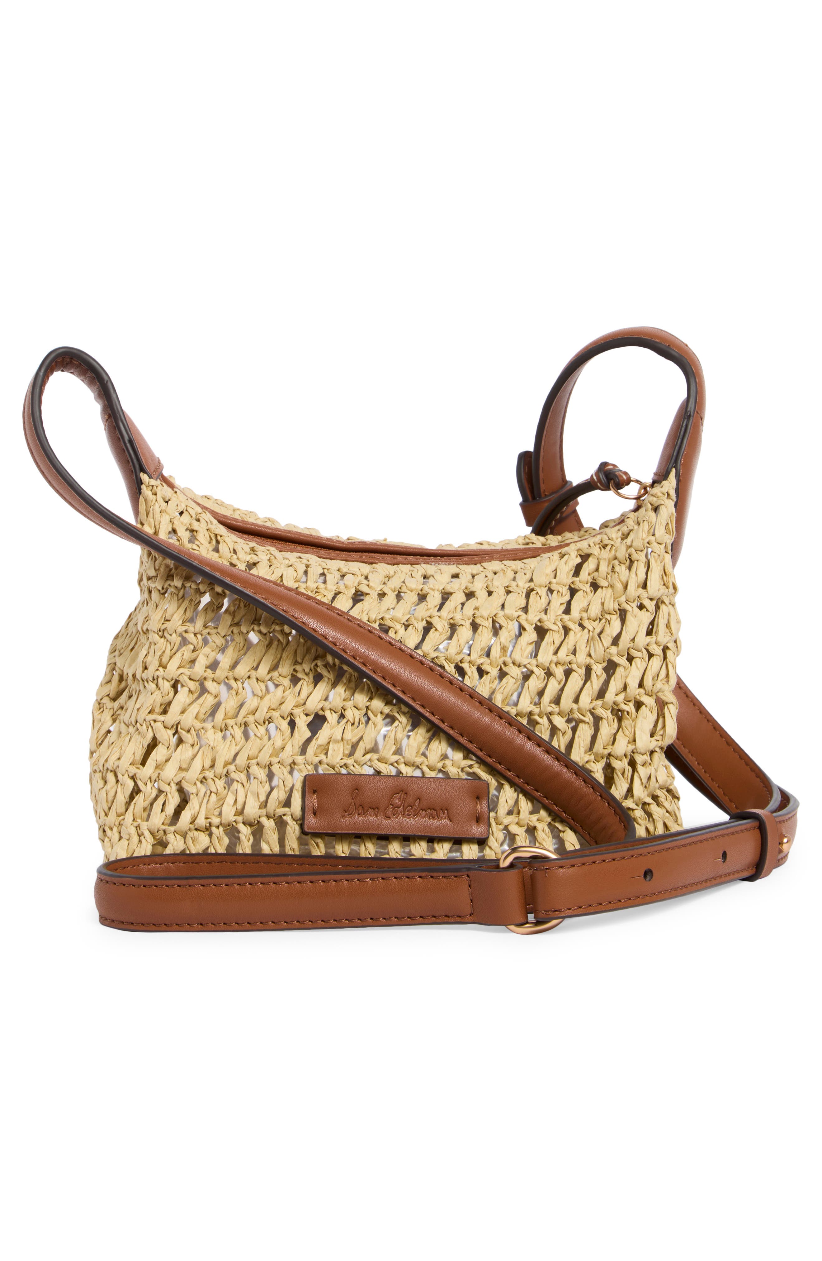 Sam Edelman Lizzie Raffia Crossbody Bag, Alternate, color, Cognac