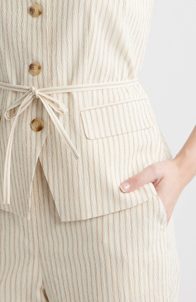 Bernardo Pinstripe Tie Waist Top, Alternate, color, Ivory/ Gold Oak Stripe