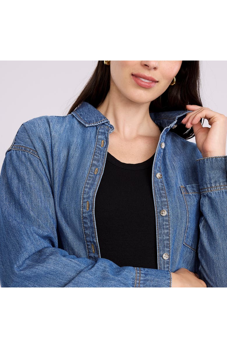 MOTHERHOOD MATERNITY Long Sleeve Button-Up Denim Shirt, Alternate, color, Medium Wash
