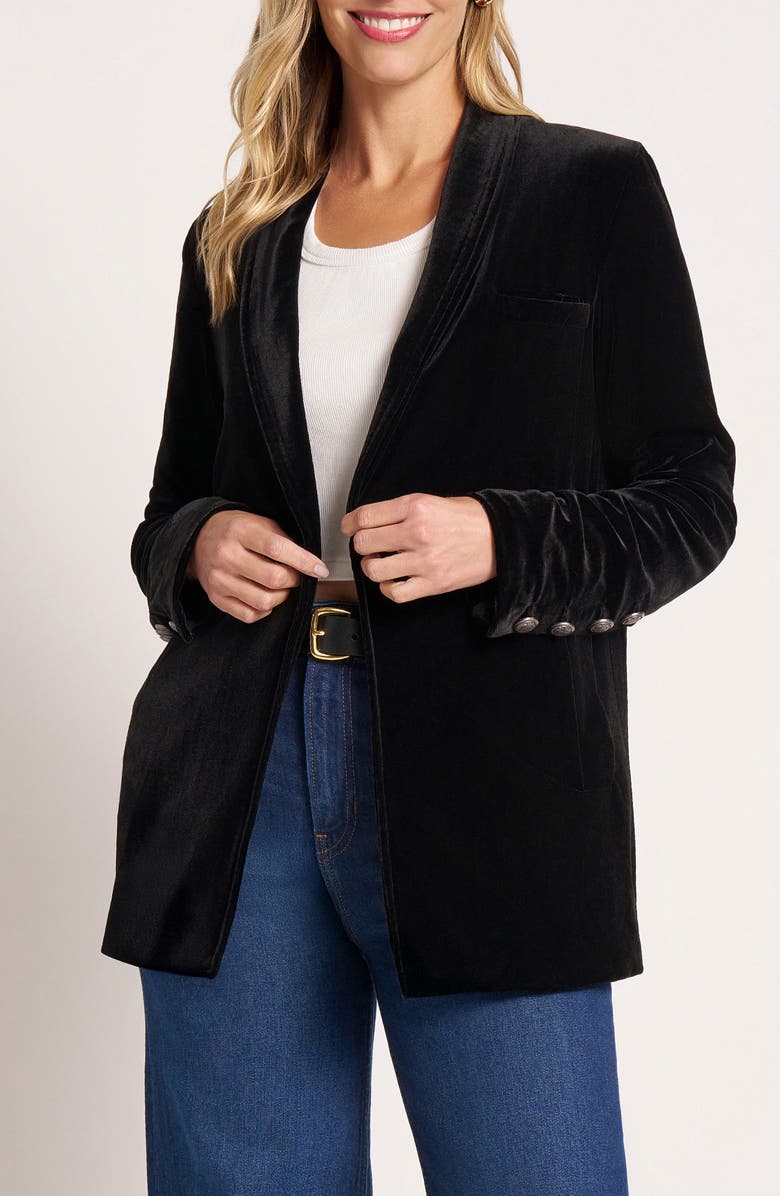 matty m. Velvet Blazer Jacket, Main, color, Black