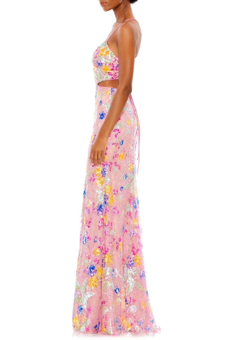 Embellished Lace Strappy Column Gown, Alternate, color, PINK MULTI