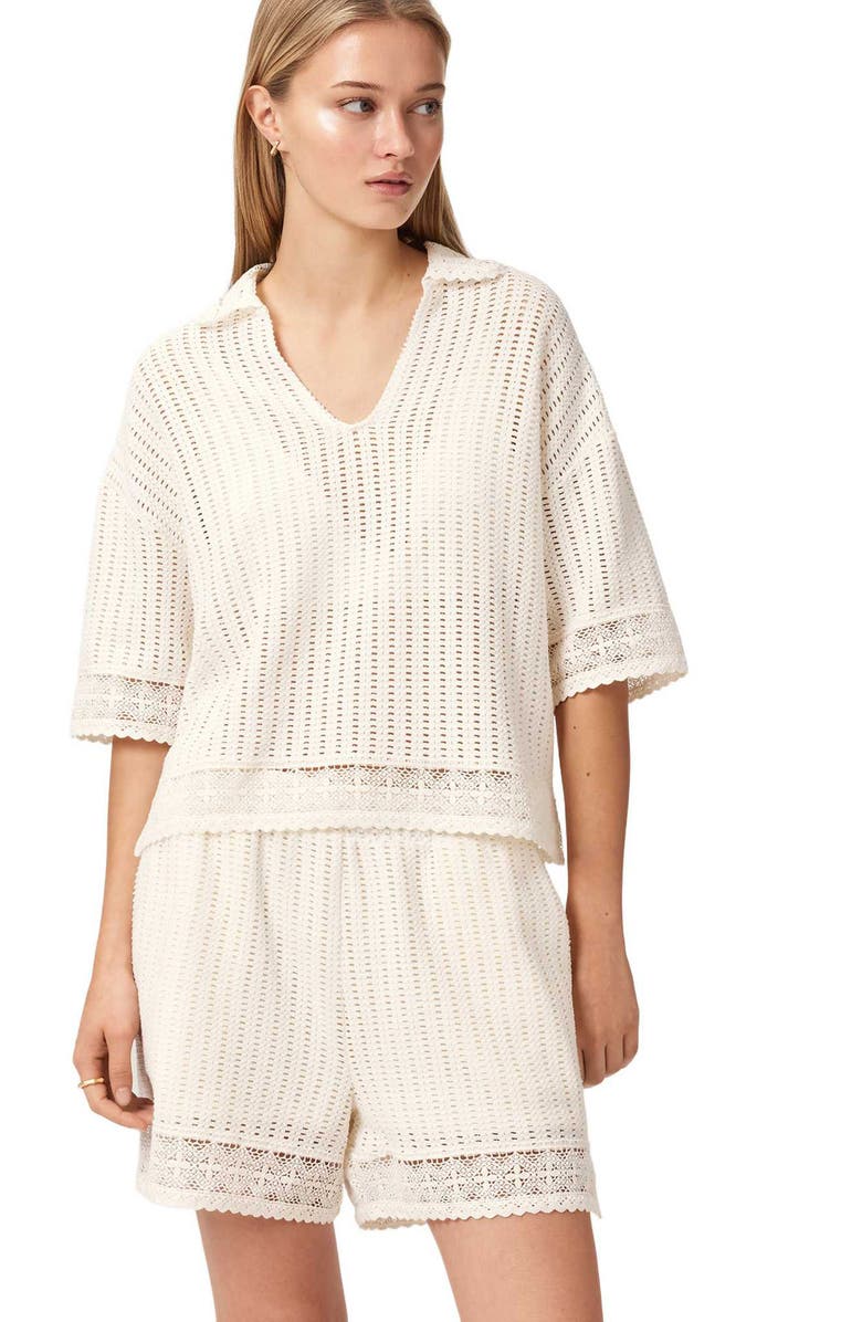 AllSaints Elma Open Stitch Lace Trim Shorts, Alternate, color, Mallow White