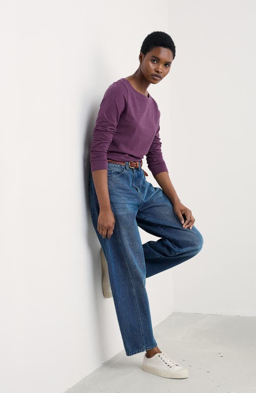 Seasalt Cornwall Easel Long Sleeve Stretch Organic Cotton Top In Purple
