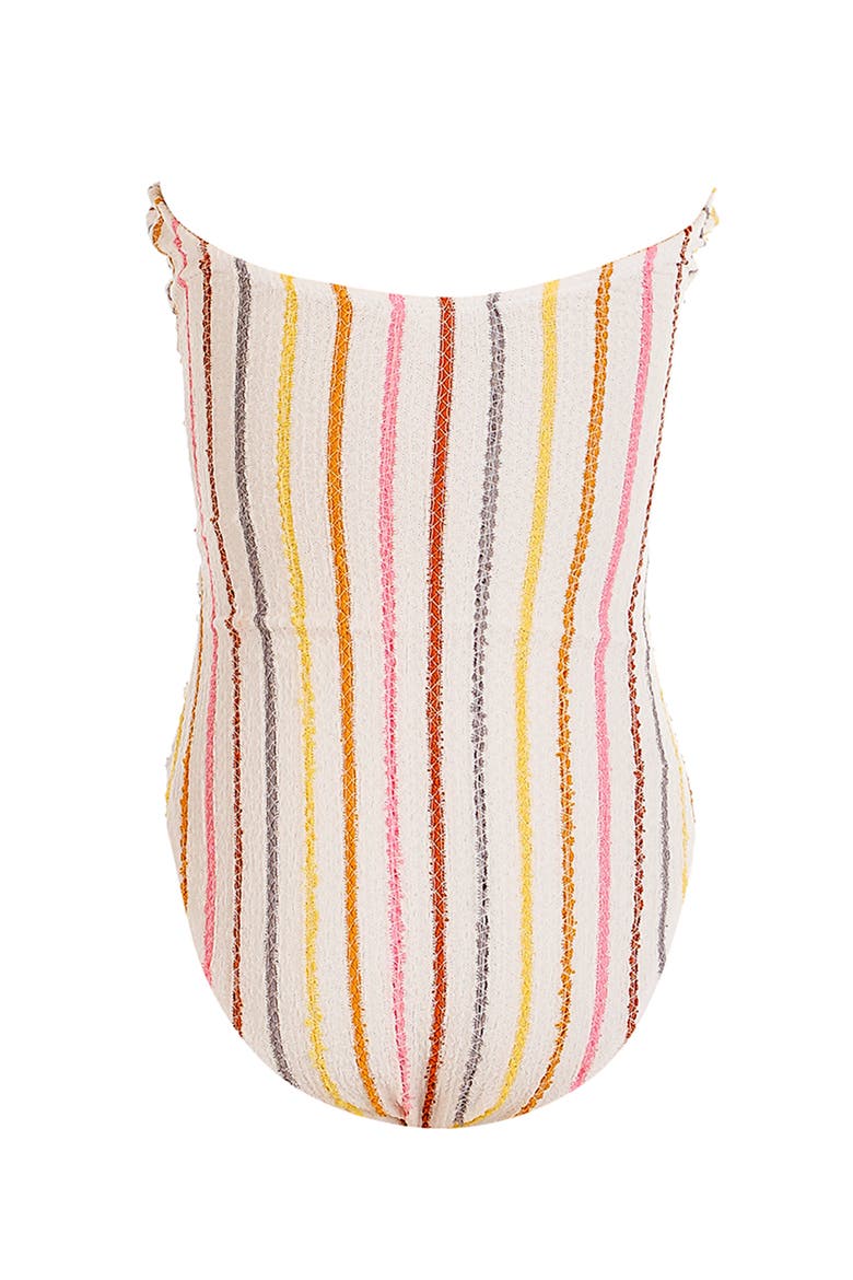 Multi-Color Striped Cutout Heart-Shaped Buckles One-Piece Swimsuit, Alternate, color, Beige
