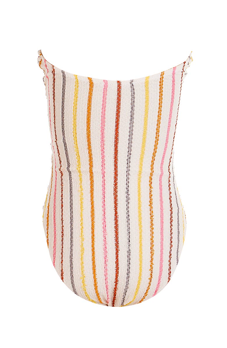 NESSI BYRD Multi-Color Striped Cutout Heart-Shaped Buckles One-Piece Swimsuit, Alternate, color, Beige