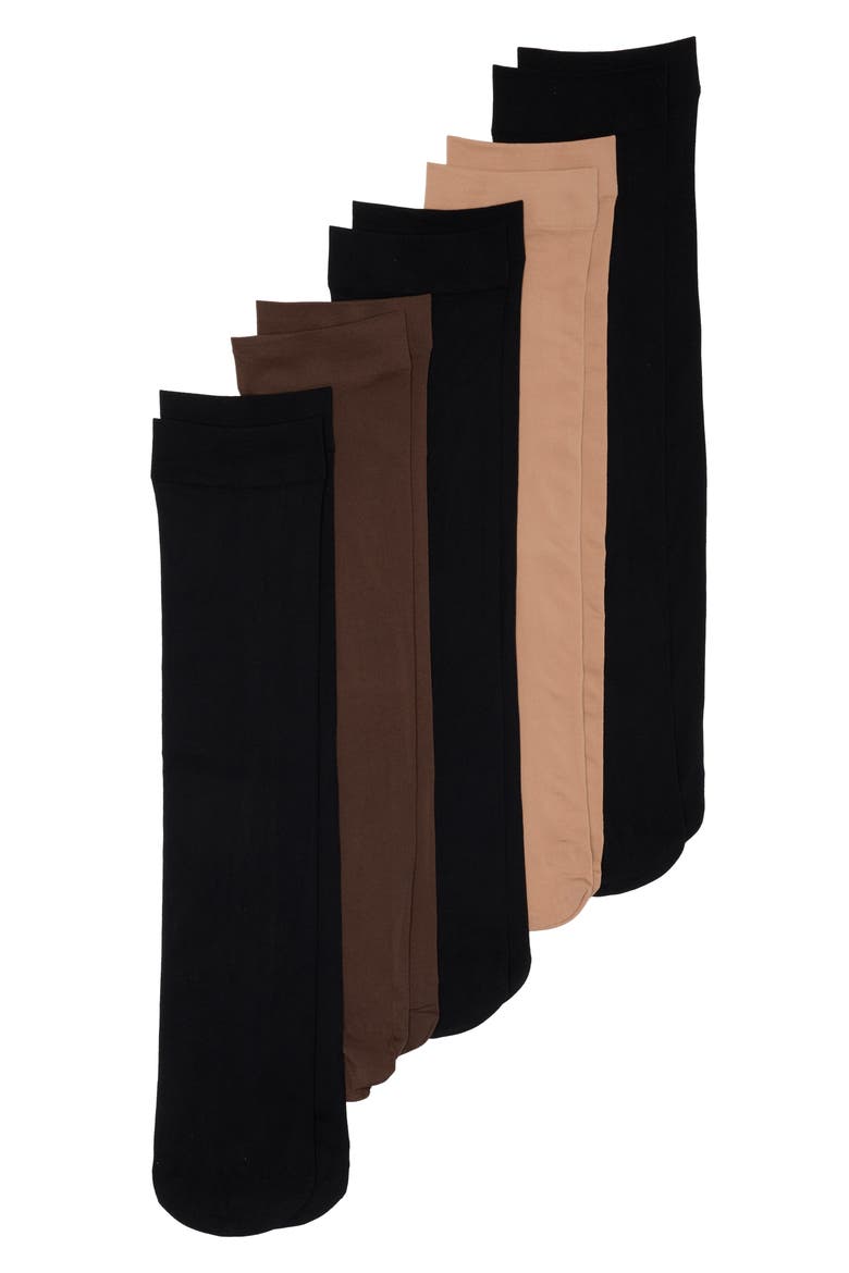5-Pack Assorted Opaque Crew Socks, Main, color, NUDE MULTI
