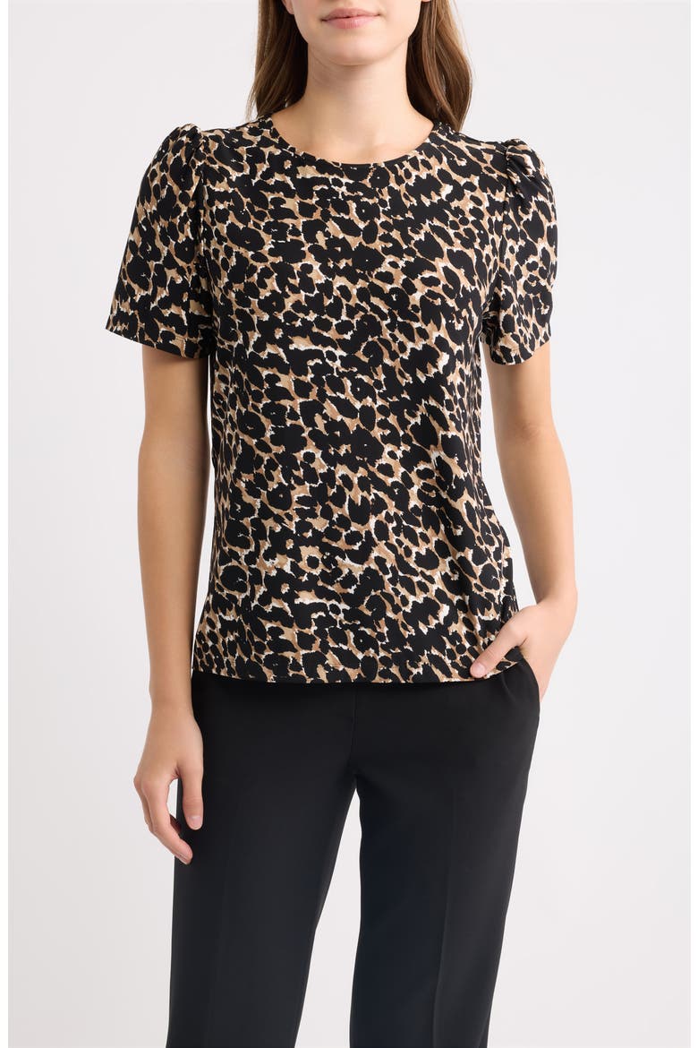 Leopard Print Puff Shoulder Top, Main, color, VICUNA MULTI