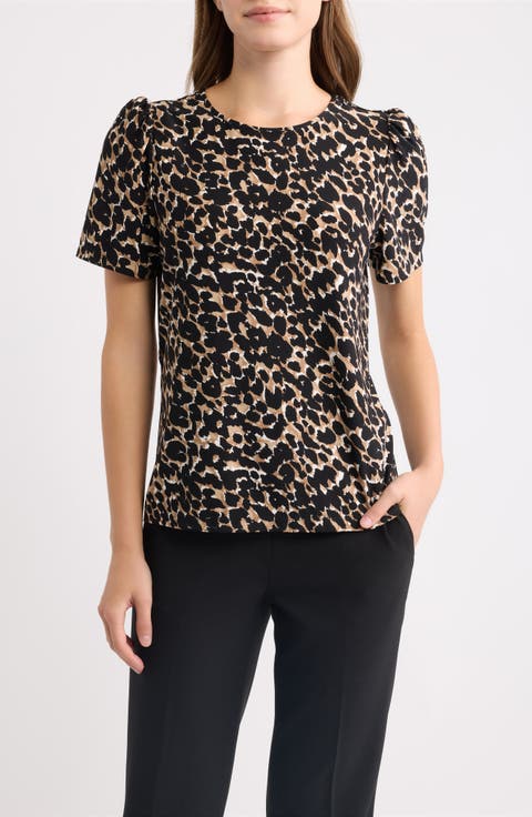 Leopard Print Puff Shoulder Top