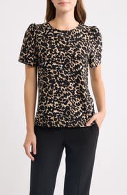 AK ANNE KLEIN Leopard Print Puff Shoulder Top