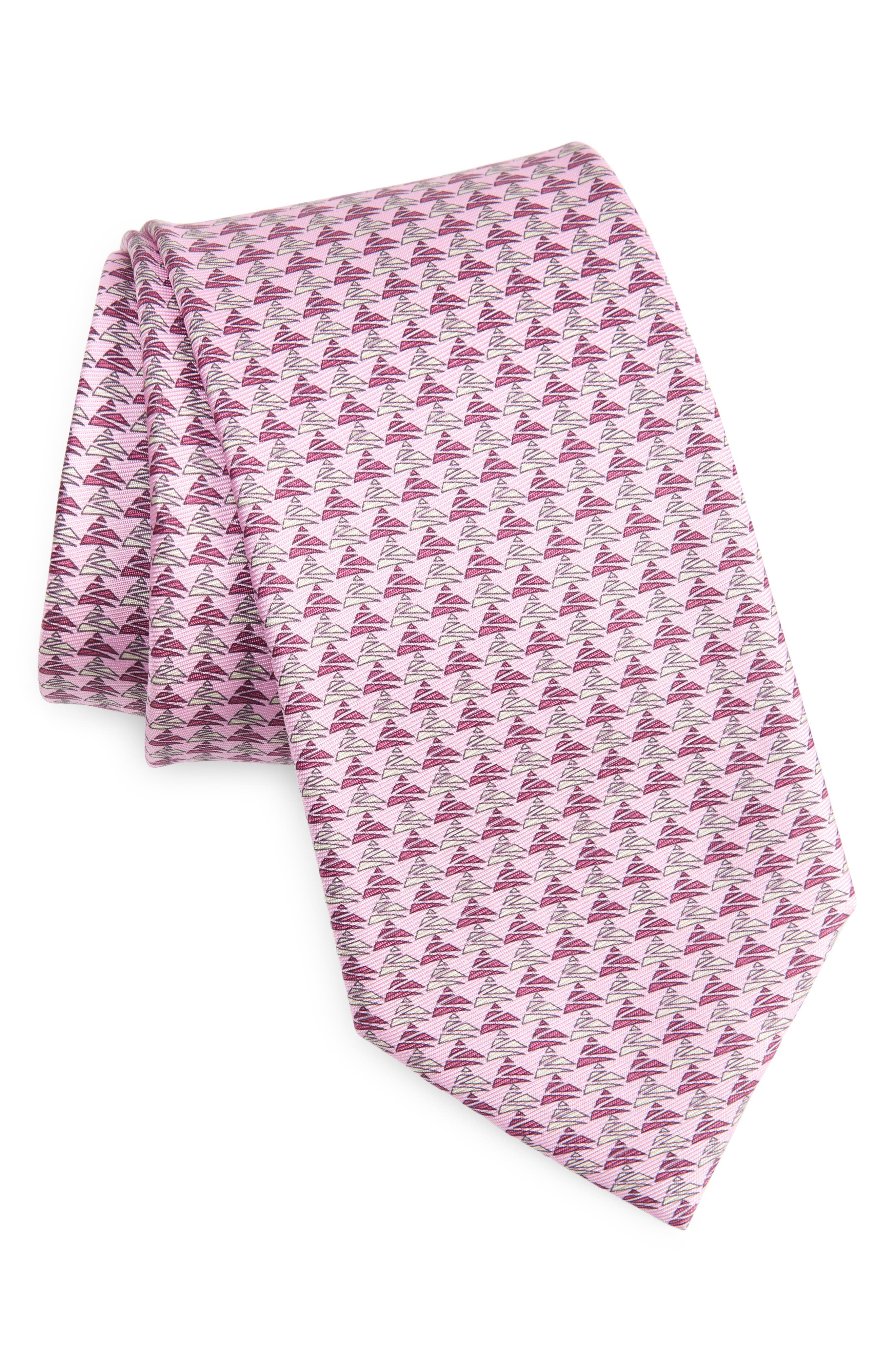ZEGNA TIES Mountain Print Silk Tie in Pink 