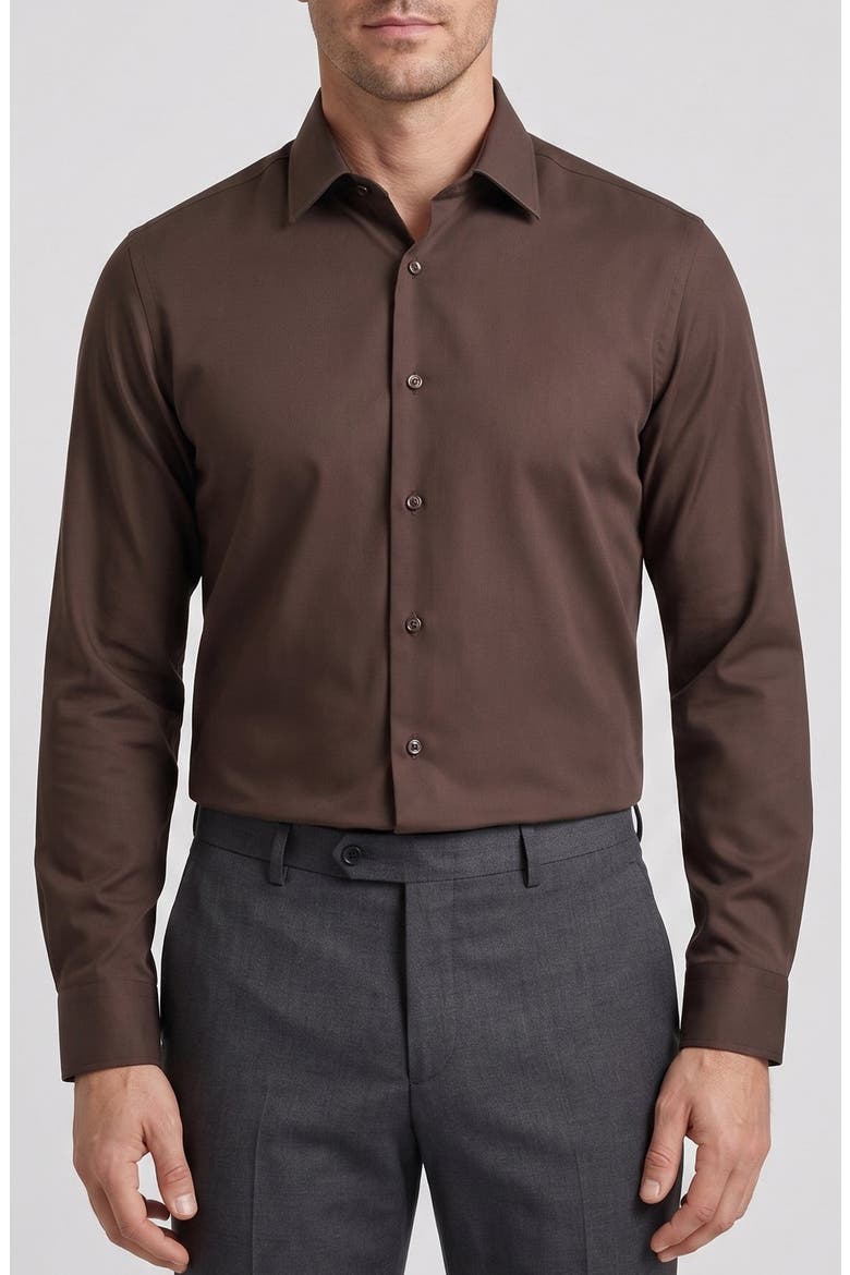 Stretch Cotton Dress Shirt, Main, color, BROWN