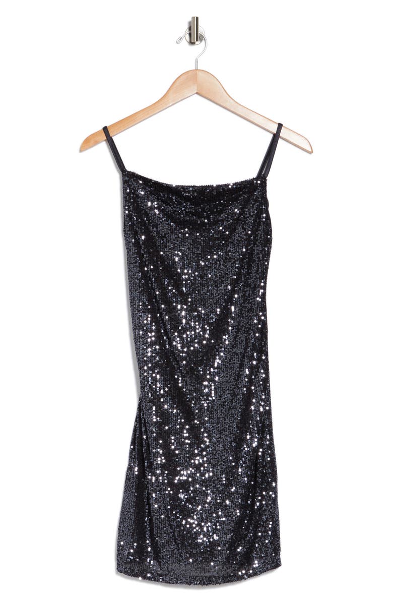 bebe Cowl Neck Sequin Minidress, Alternate, color, Gun