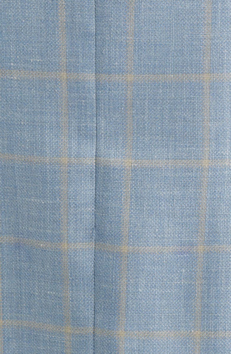 Peter Millar Hyperlight Soft Light Blue Windowpane Check Slub Wool & Silk Blend Sport Coat, Alternate, color, Light Blue