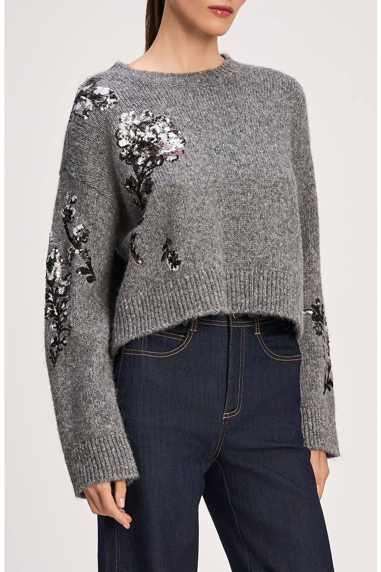 Esmerine Embellished Floral Sweater, Alternate, color, HEATHER GREY/ MU
