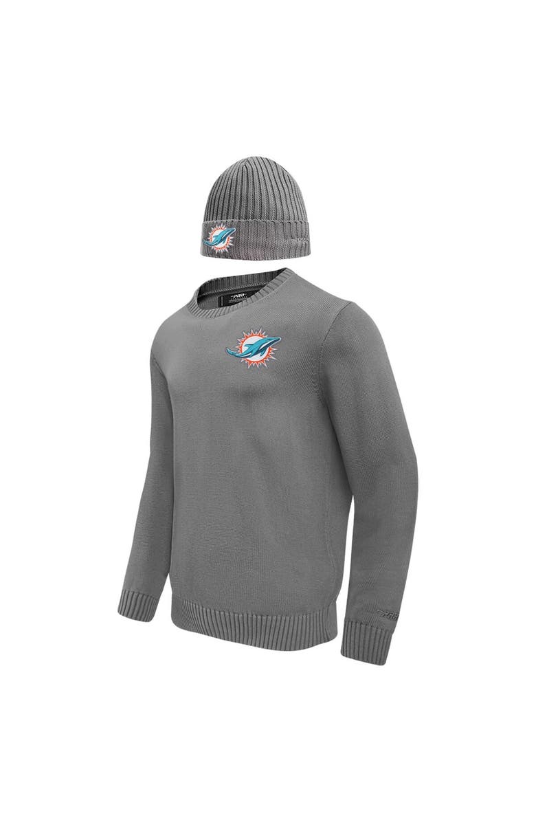 PRO STANDARD Men's Pro Standard Gray Miami Dolphins Crewneck Pullover Sweater & Cuffed Knit Hat Box Gift Set, Alternate, color, Gray