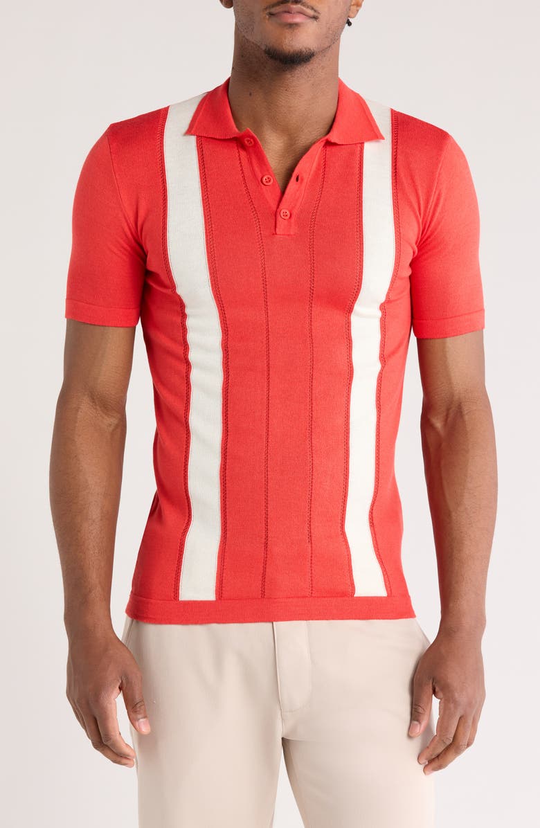 T.R. PREMIUM Textured Knit Stripe Polo, Main, color, Watermelon