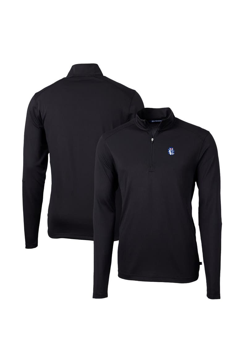 Men's Cutter & Buck Black Fresno State Bulldogs Team Big & Tall Virtue Eco Pique Recycled Quarter-Zip Pullover Top, Alternate, color, Black