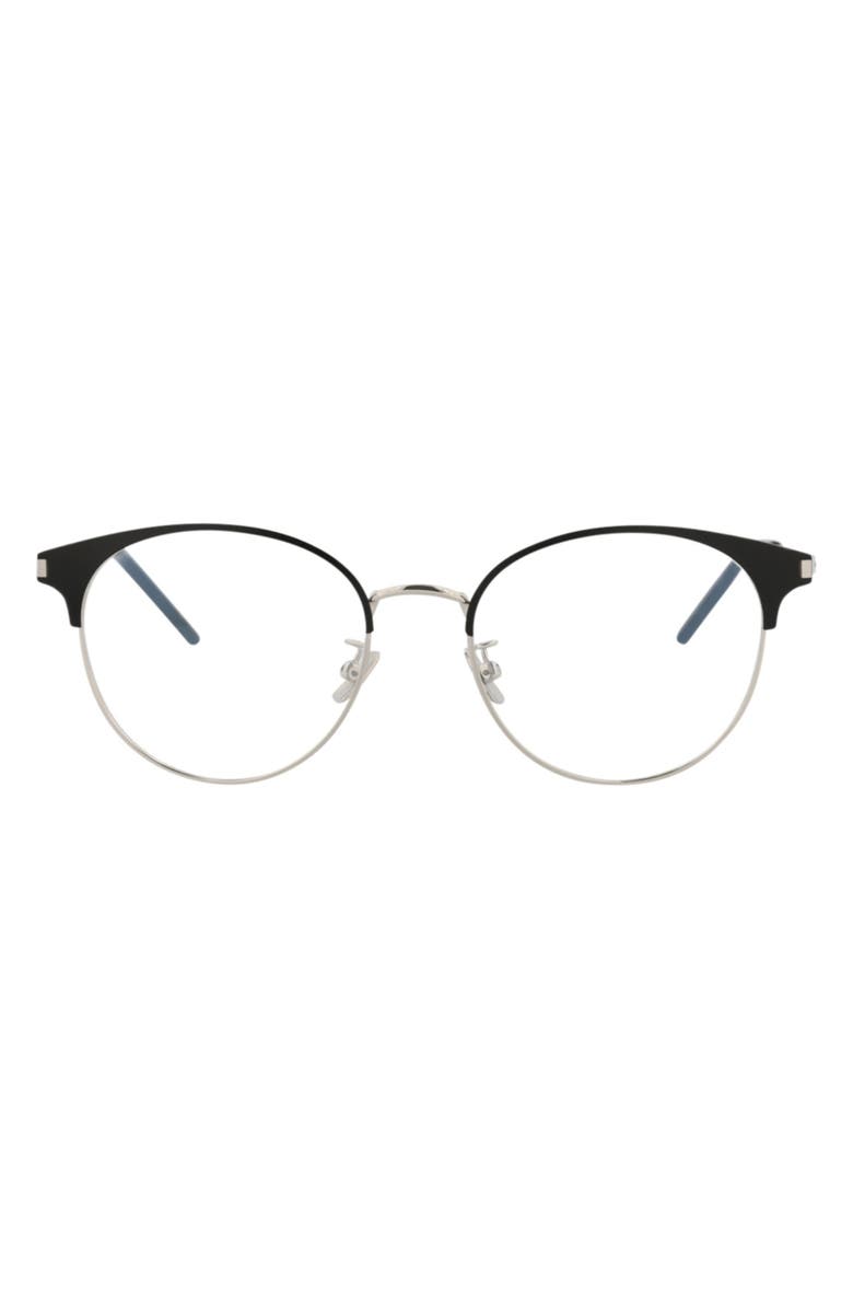 Saint Laurent 52mm Cat Eye Optical Glasses, Main, color, Black Silver Transparent