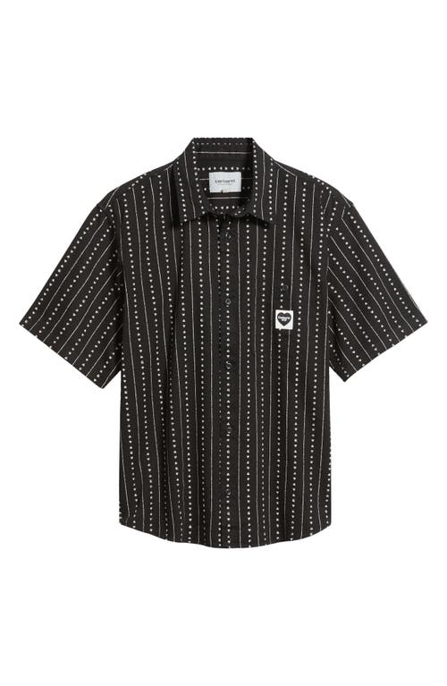 Carhartt Work In Progress Drewe Short Sleeve Button-up Shirt In Heart C Pinstripe Black