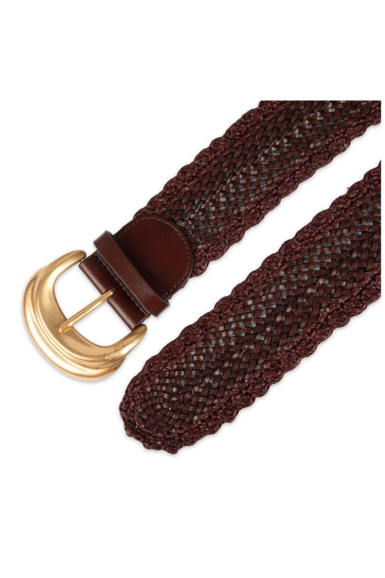 Woven Leather & Raffia Wide Belt, Alternate, color, BROWN