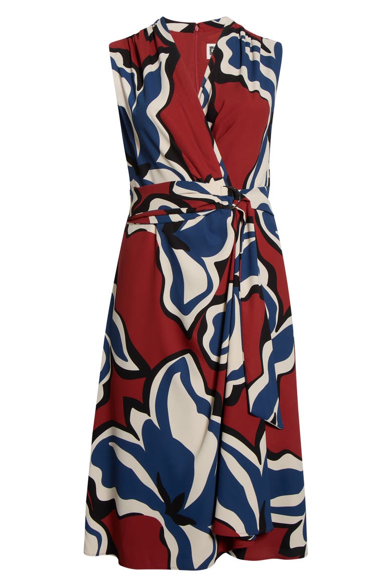 Print Surplice Midi Dress, Alternate, color, RUST MULTI