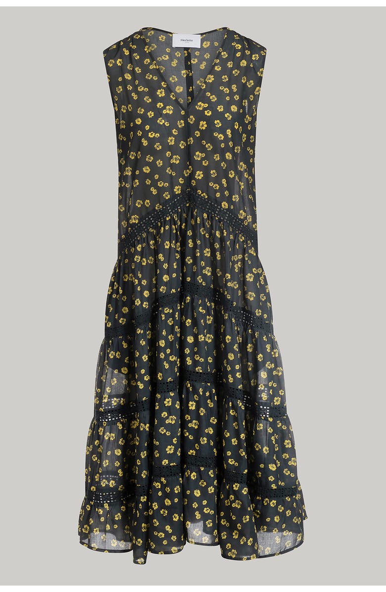 Merlette Wallis Print Dress, Main, color, Lemon Navy Floral Print