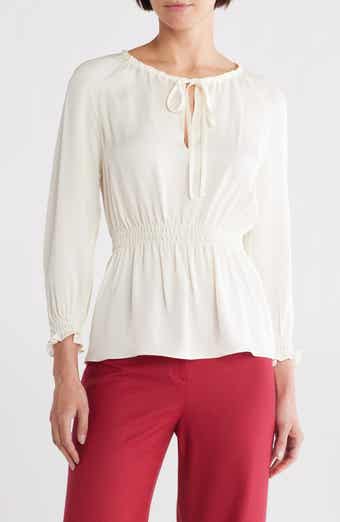Theory Tie Neck Smocked Silk Top
