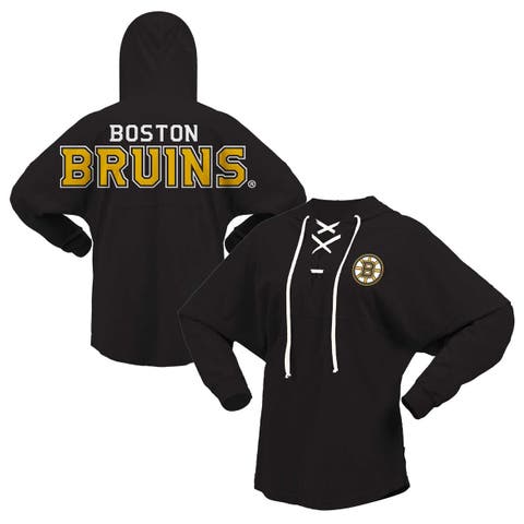 Women's Fanatics Branded Black Boston Bruins Jersey Lace-Up V-Neck Long Sleeve Hoodie T-Shirt