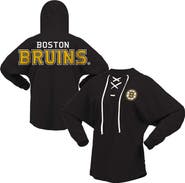 FANATICS Women's Fanatics Branded Black Boston Bruins Jersey Lace-Up V-Neck Long Sleeve Hoodie T-Shirt