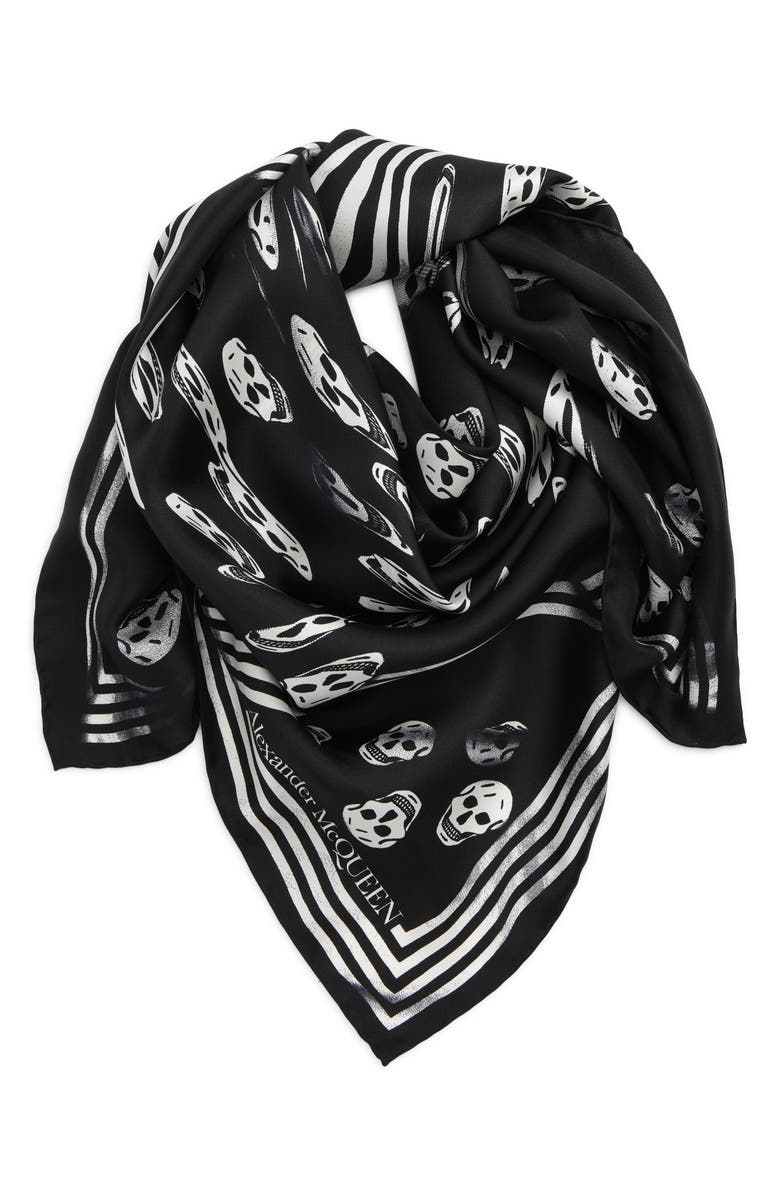 McQueen Vortex Skull Print Silk Scarf, Alternate, color, 