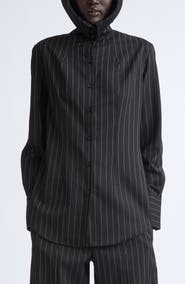 Jean Paul Gaultier Pinstripe Wool Button-Up Hoodie Shirt