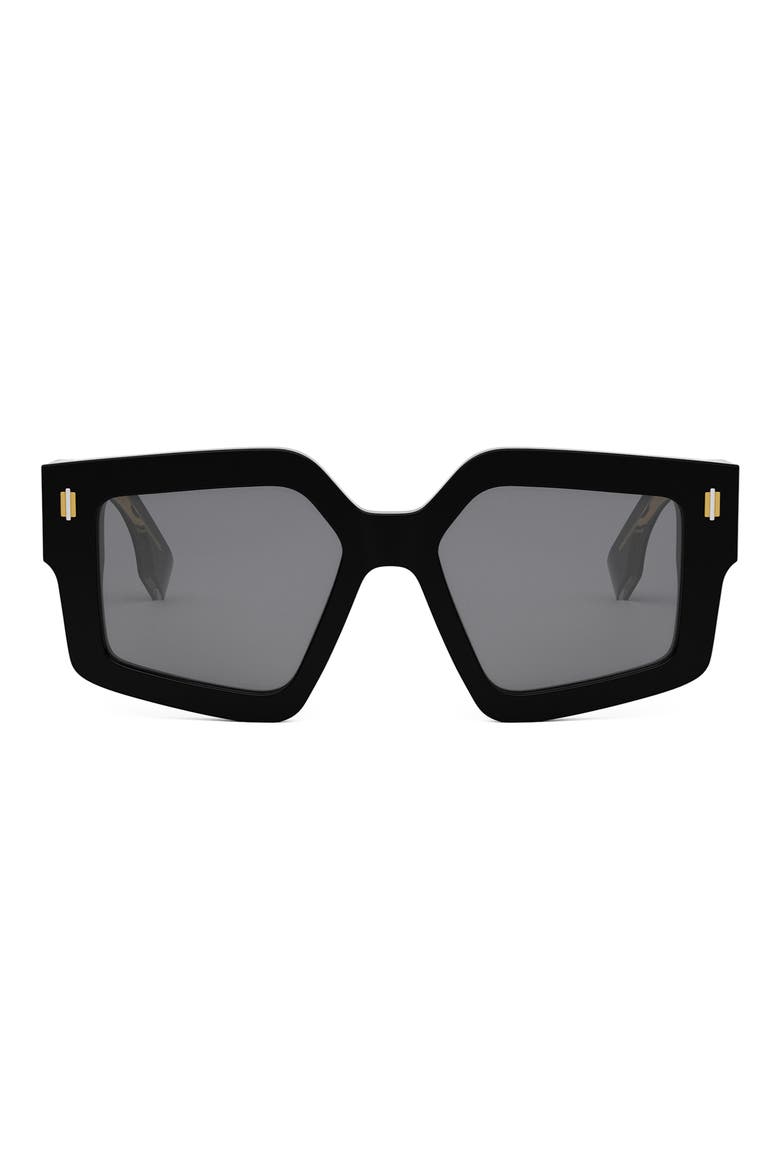 Roma 52mm Square Sunglasses, Main, color, SHINY BLACK / SMOKE