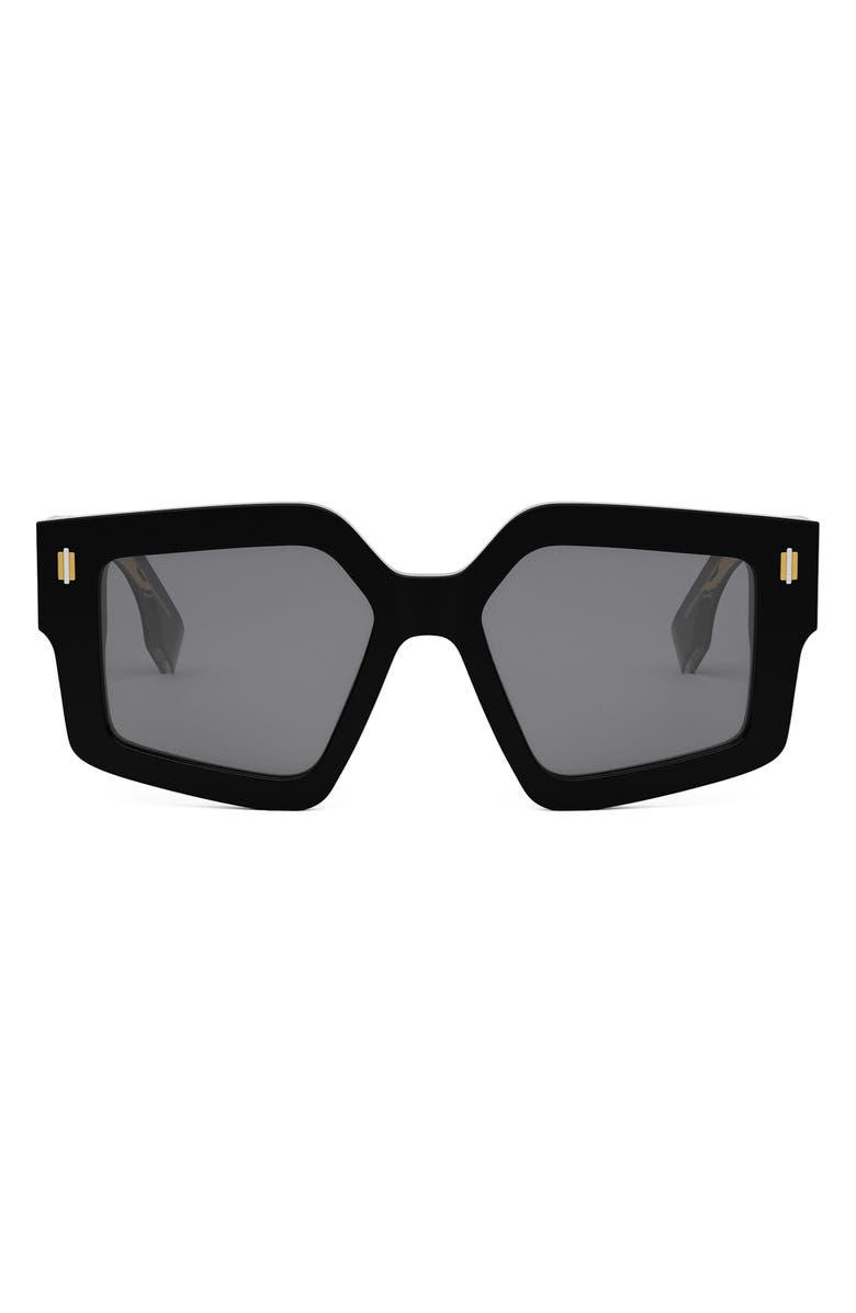 Fendi Roma 52mm Square Sunglasses, Main, color, Shiny Black / Smoke