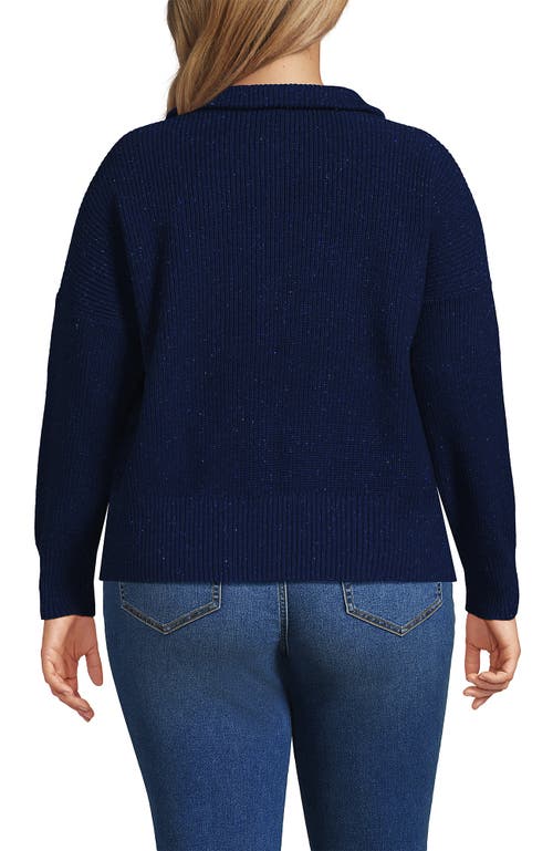 Lands' End Plus Size Drifter Floatback Jacquard Quarter Zip Sweater In Blue