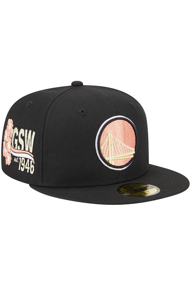 Men's New Era Black Golden State Warriors Floral Side 59FIFTY Fitted Hat, Alternate, color, Black