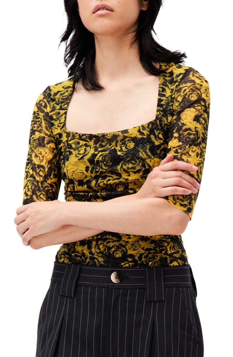 Ganni Women's Printed Mesh Blouse, Main, color,