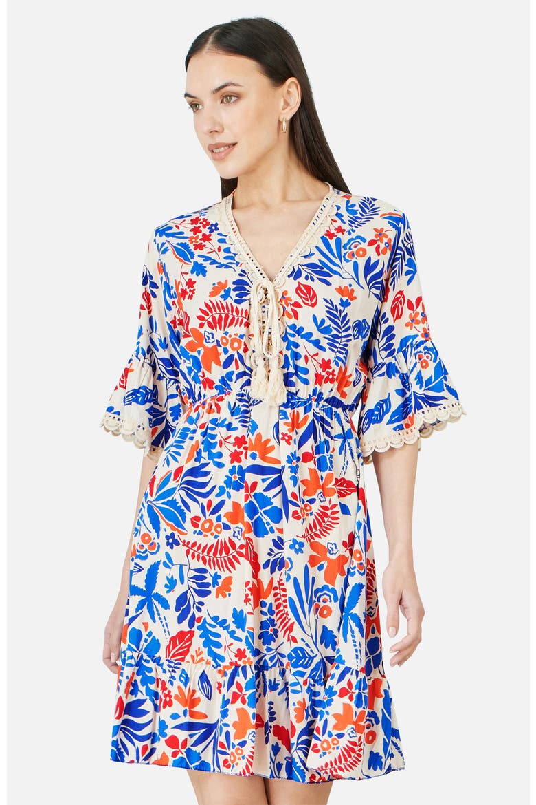 Leaf Print Tunic Dress, Main, color, Multi