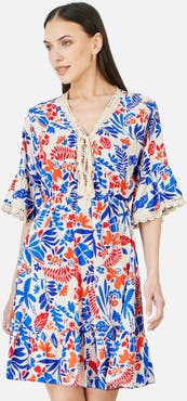 Yumi Leaf Print Tunic Dress