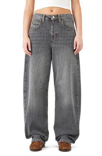 Bdg Urban Outfitters Logan Stripe Baggy Wide Leg Jeans In Gray