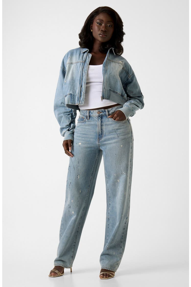 Paint Splatter Relaxed Barrel Leg Jeans, Alternate, color, DENIM