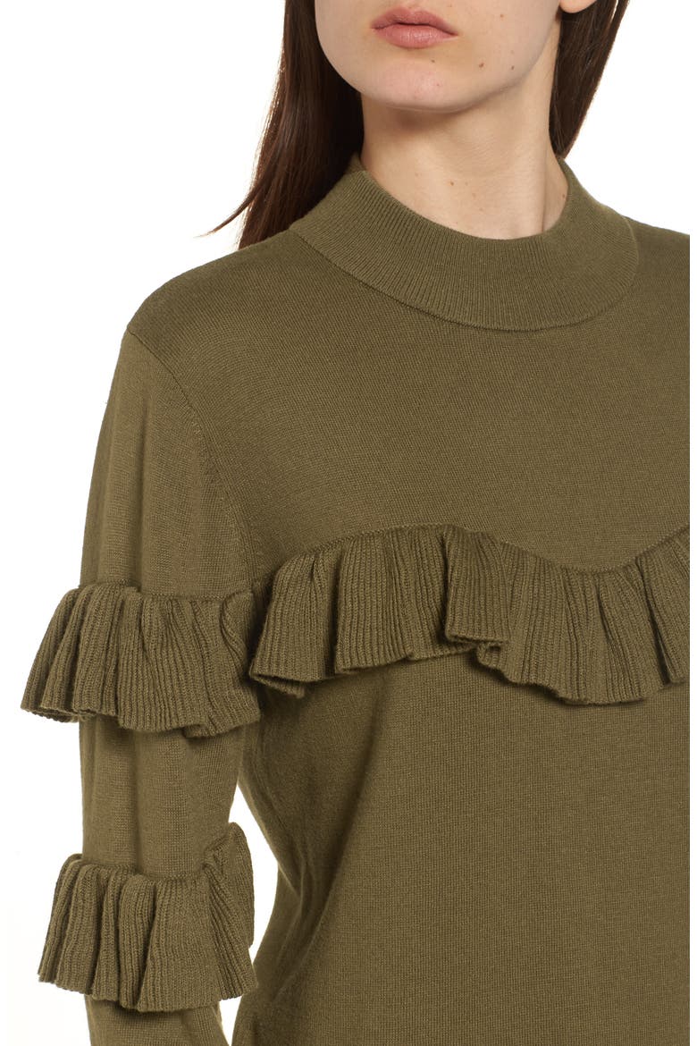 Ruffle Sweater Dress, Alternate, color, OLIVE DARK